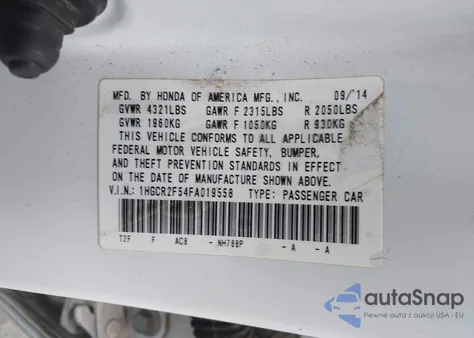 2015 Honda Accord Sport from USA, damaged, VIN 1HGCR2F54FA019558